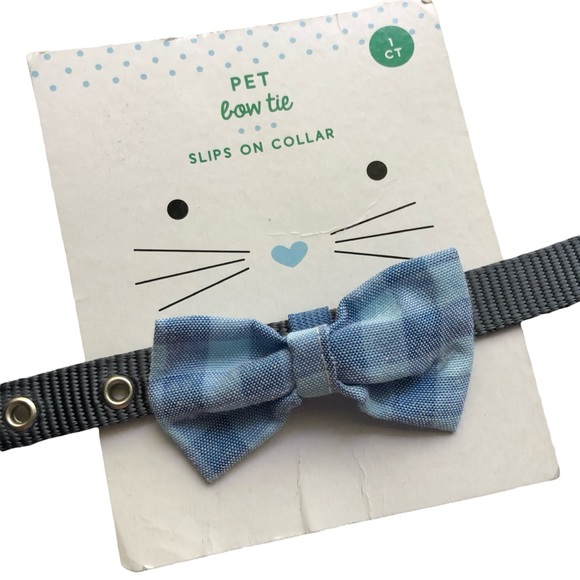 Cat Dog Collar + Bow Tie Blue Gray NEW - Picture 1 of 12